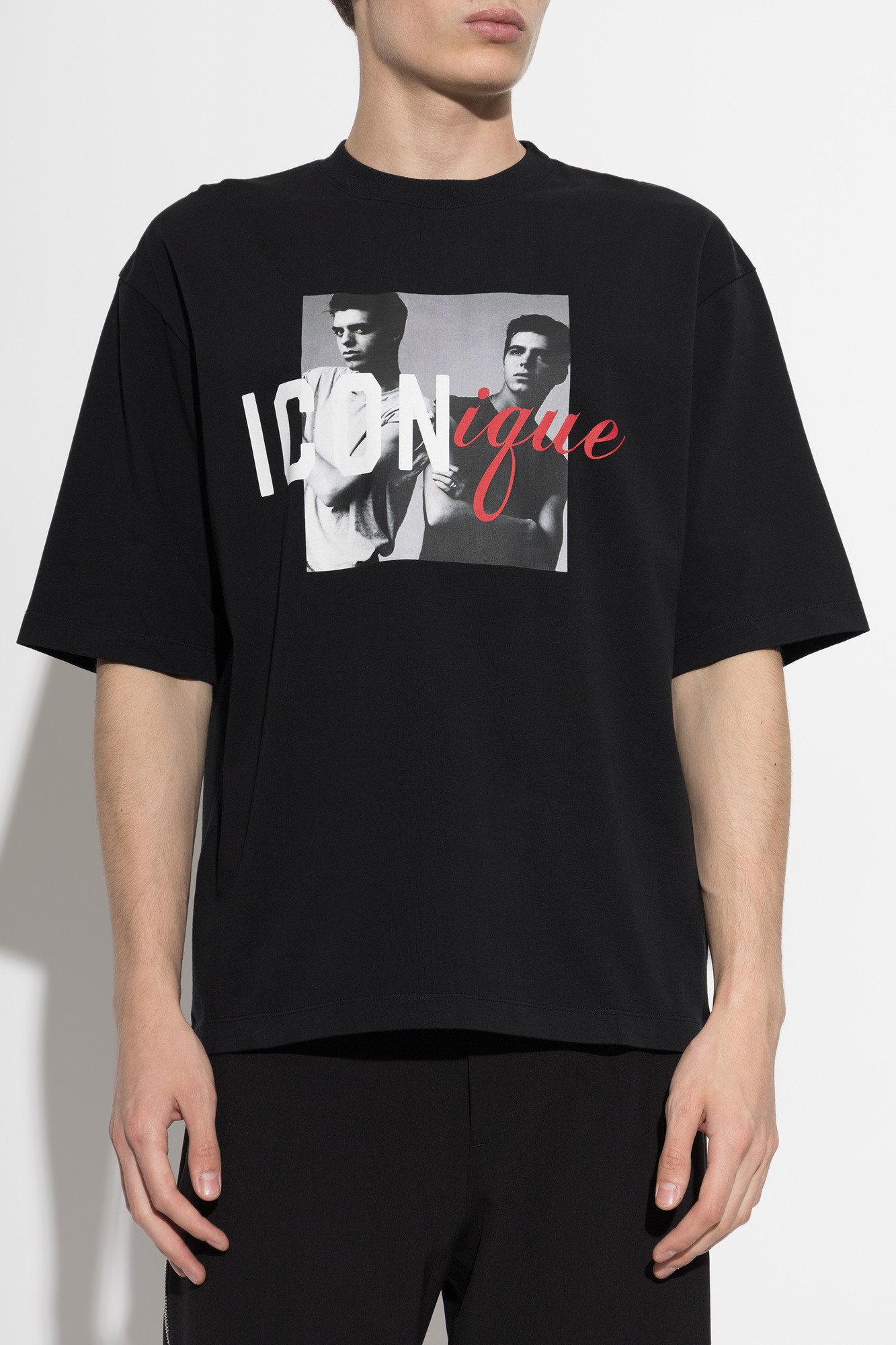 Dsquared2 Black Cotton T-shirt with Rectangular Photographic Print